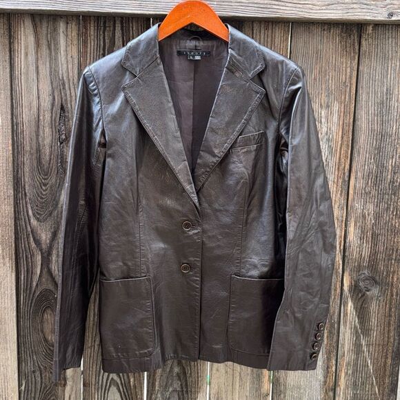 Theory Leather Brown Jacket Size Large - Picture 1 of 11